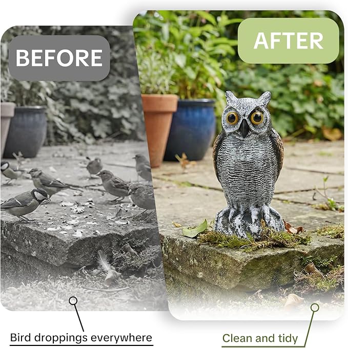 OFFO Fake Owl, Owl Statue for Garden and Yard Decoration, Weatherproof Plastic Outdoor Owl Decor for Porch Pool Patio Yard, 8-Inch Height, Short Ear Owl