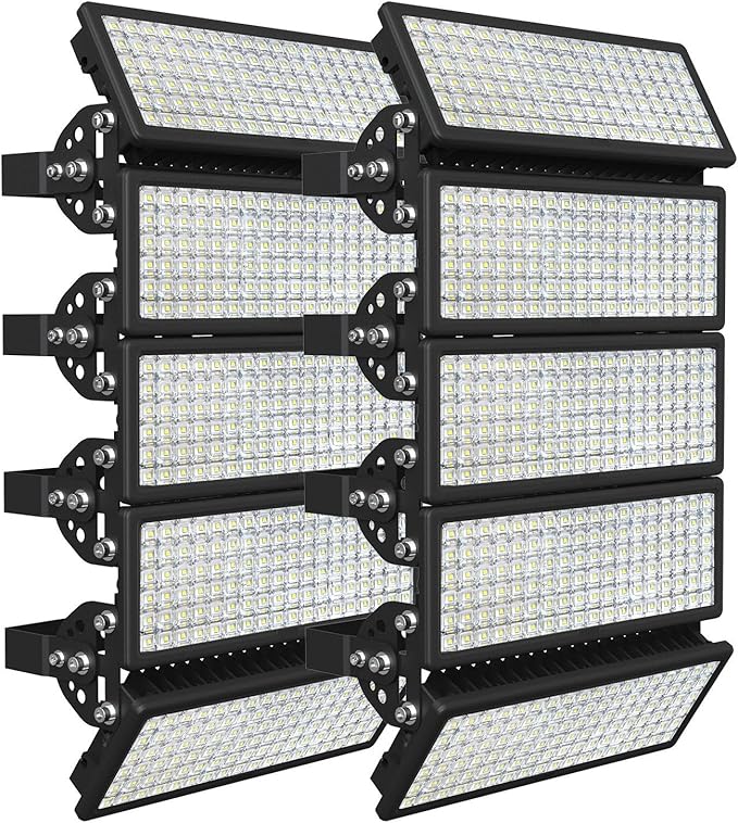 LED Stadium Lights 140000LM, AC 85-305V LED Flood Light Outdoor 2Pack (500W Each), 5000K Daylight, Adjustable Arena Light IP67 Waterproof, Field Lights for Court (5-Year Protection)