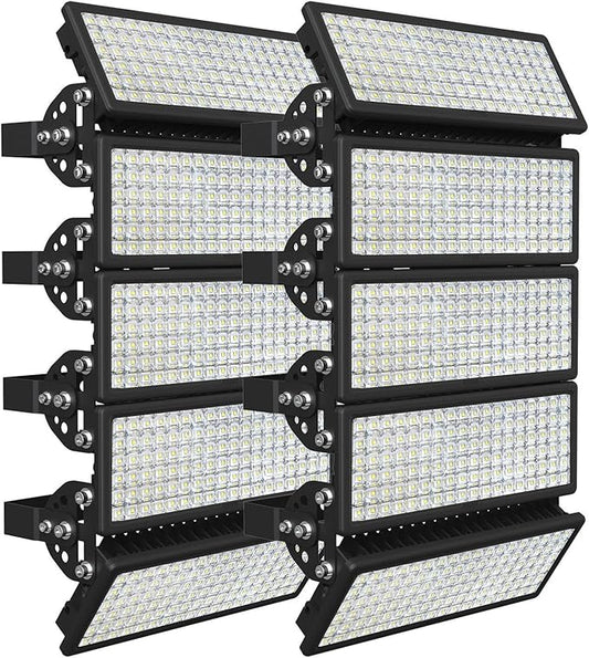 LED Stadium Lights 140000LM, AC 85-305V LED Flood Light Outdoor 2Pack (500W Each), 5000K Daylight, Adjustable Arena Light IP67 Waterproof, Field Lights for Court (5-Year Protection)