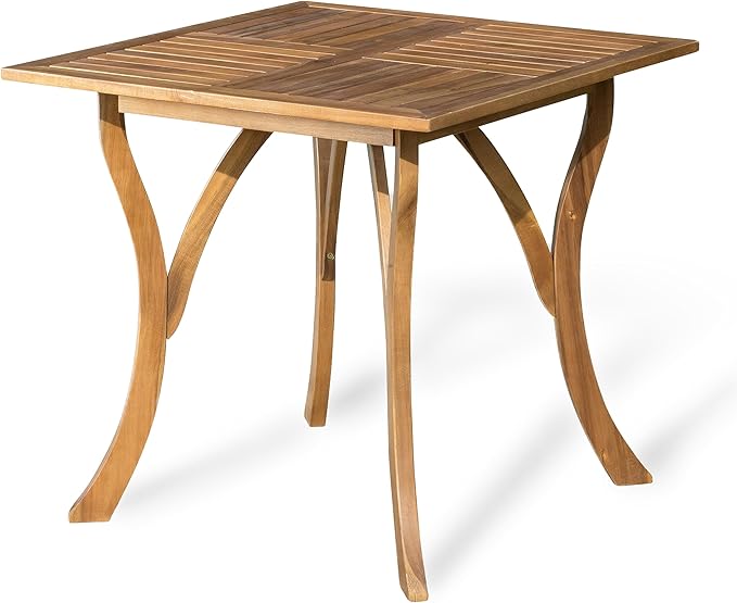 Merax Square Outdoor Dining Table 31.5" Acacia Wood Patio Table Teak Finish, Slat Panels Tabletop, 30" H, Bear 200LBS