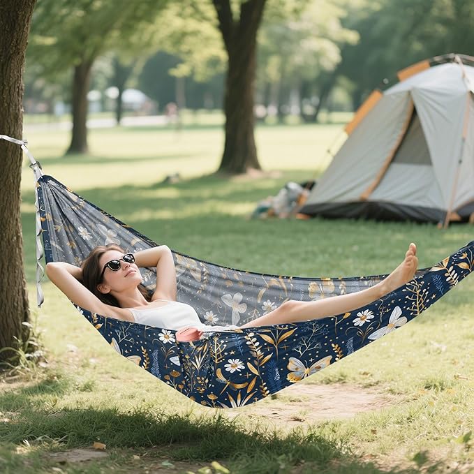 Camping Hammock Outdoor Hammocks for Outside Wildflowers Butterfly Beach Trees Portable Lightweight with Pockets Tree Straps Indoor