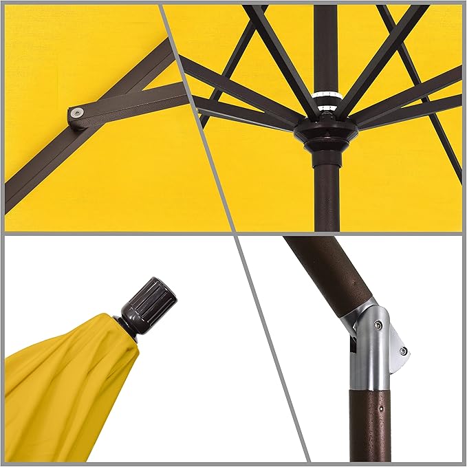 California Umbrella 11Ft Premium Sunbrella Patio Umbrella, Hand-Crank, Tilt-Collar, Bronze Frame, Sunflower Yellow Fabric