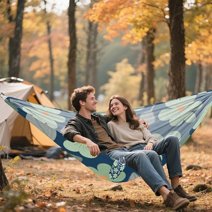 Dark Green Flowers and Leaf Dark Blue 330lb Capacity Outdoor Hammock with Tree Straps Indoor Hammock for Outside Patio Backyard Poolside hamaca con soporte para adultos