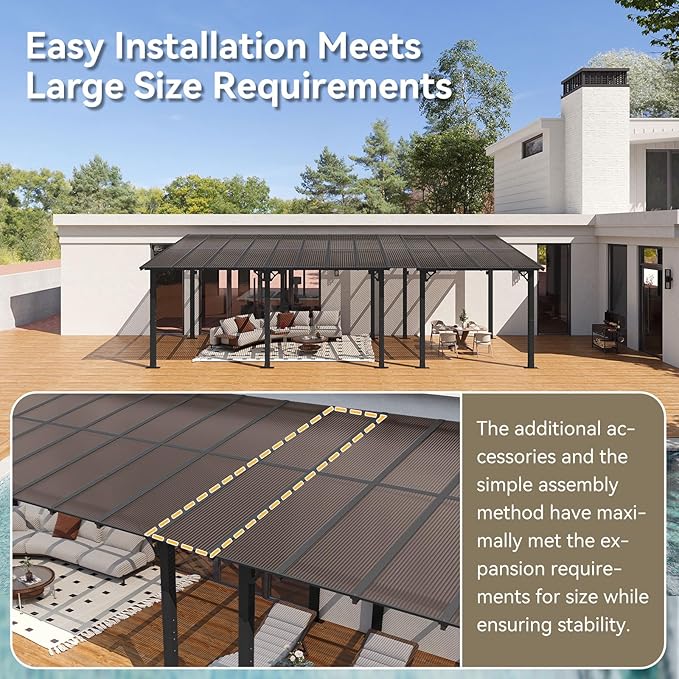 Aoxun 26' x 10' Pergola for Patio, Gazebo with Sloped Roof, Grill Pergola Large Wall-Mounted Heavy Duty Awnings, for Backyard, Deck, Patio