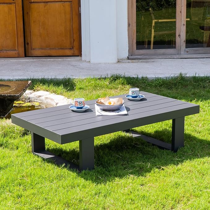 Sneijde Outdoor Coffee Table for Patio All-Weather Rectangle Aluminum Coffee Table for Garden Deck Poolside, Dark Grey, 23.8" D x 47.2" W x 13.2" H