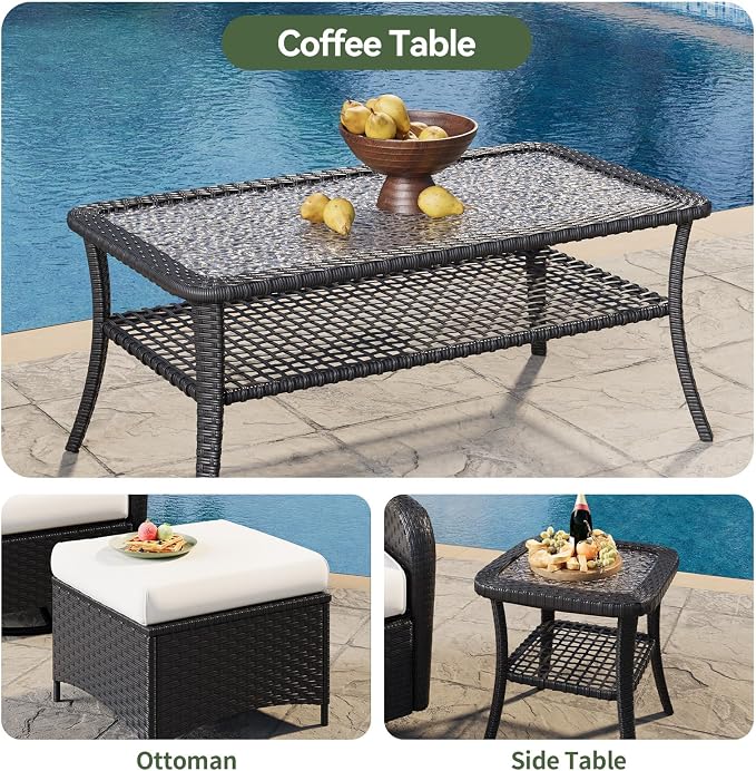Aoxun 7-Piece Patio Furniture Set with Thick Cushions, Wicker Rattan Outdoor Sectional Sofa with High Back Swivel Rocker Chairs, Outdoor Patio Furniture Set with Coffee Table & Ottoman, Beige