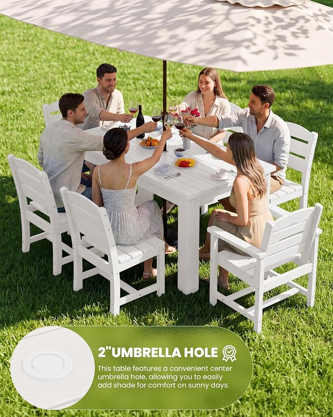 SERWALL 59" HDPE Patio Dining Set for 10, w/ 2 Tables & 10 Chairs, White | All Weather Resistant HDPE Dining Sets for Patio, Garden, Backyard