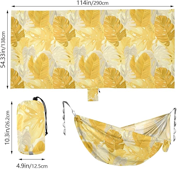Camping Hammock Outdoor Hammocks for Outside Yellow Leaves Beach Trees Portable Lightweight with Pockets Tree Straps Indoor Small