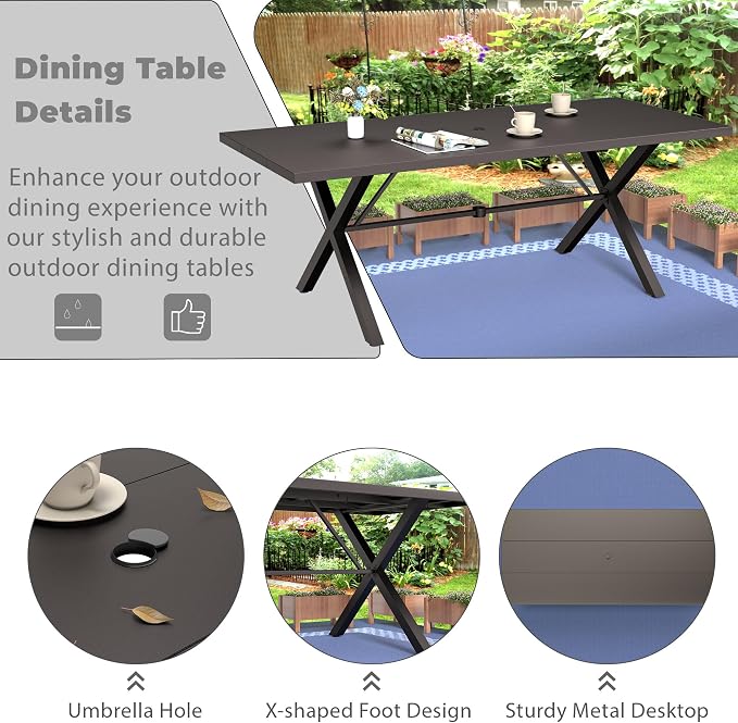 16-Piece Patio Dining Set Outdoor Conversation Set,Metal Outdoor Furniture Set with 2 Umbrella Hole Cut-Out 78.7" x 35.4" Tables and 14 Metal Backrest Chairs for Backyard,Garden,Grey