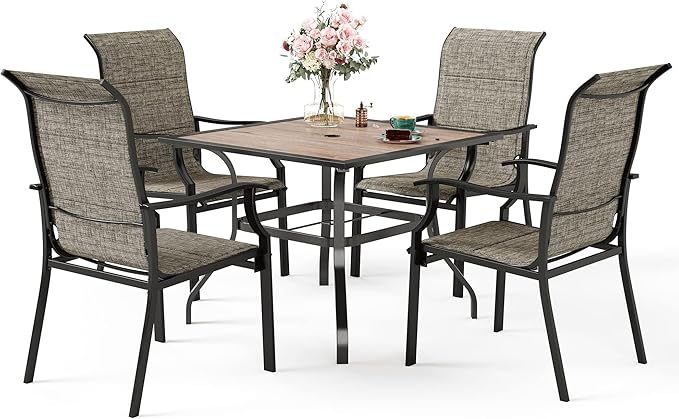SUNSHINE VALLEY 5 Pieces Patio Dining Sets for 4 Person, Outdoor Table and Chairs Set with Wood-Like Patio Dining Table(1.57" Hole) & 4 Textilene Patio Dining Chairs, Outdoor Dining Sets for Deck