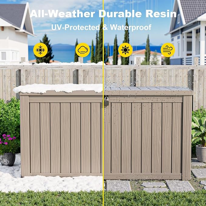 DRATO 180 Gallon Outdoor Storage Box Waterproof, Resin Large Deck Box for Patio Furniture Bench, Pool Garden Tools, Weatherproof Outside Storage Bin for Backyard Porch (Grey, 180 Gallon)