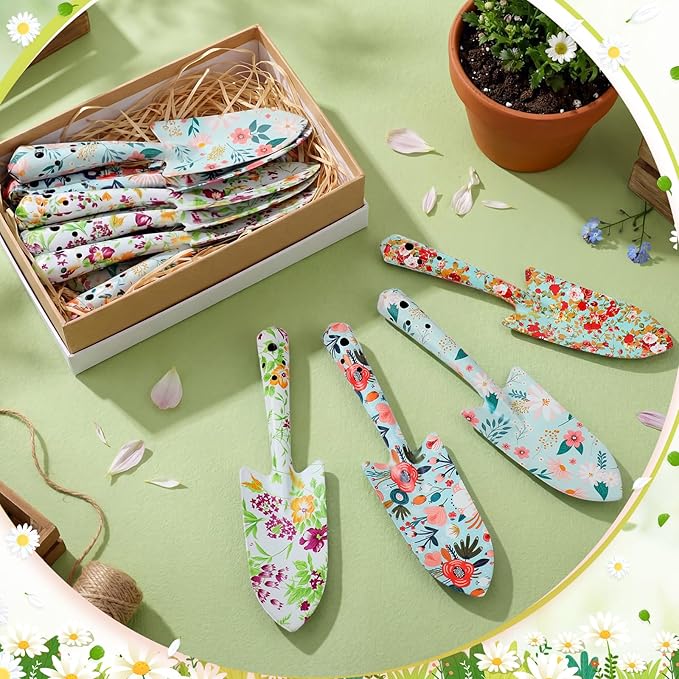 24 Pcs Floral Garden Shovels Bulk Gardening Gift for Women Heavy Duty Garden Tools Floral Hand Shovel for Mom Employees Birthday Thank You Gifts (Green Watercolor Flowers)