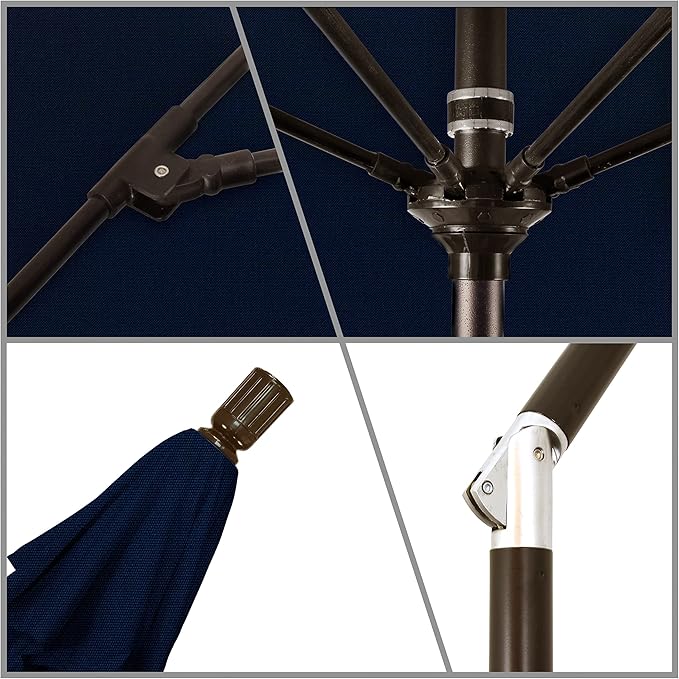 California Umbrella 9' Round Aluminum Pole Fiberglass Rib Market Umbrella, Crank Lift, Collar Tilt, Bronze Pole