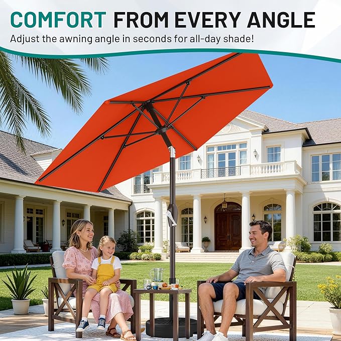 AreShark 7.5FT Patio Umbrella Table Market Umbrella w/Tilt and Crank, Heavy-Duty Outdoor Umbrellas for Pool, Deck, Garden and Backyard, Orange