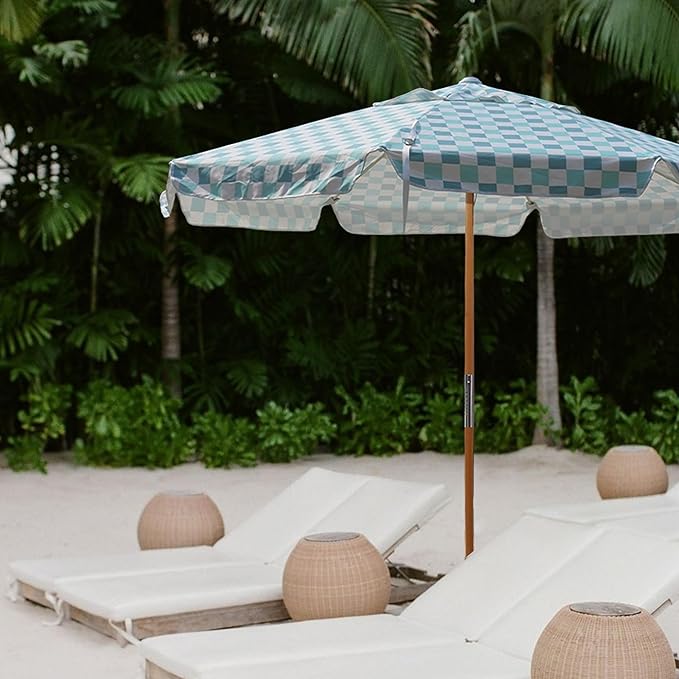 AMMSUN 7.8ft Beach Umbrella, Outdoor Patio Umbrella with UV 50+ Air Vent Ash Wood Pole Carry Bag & Water-Resistant Canvas