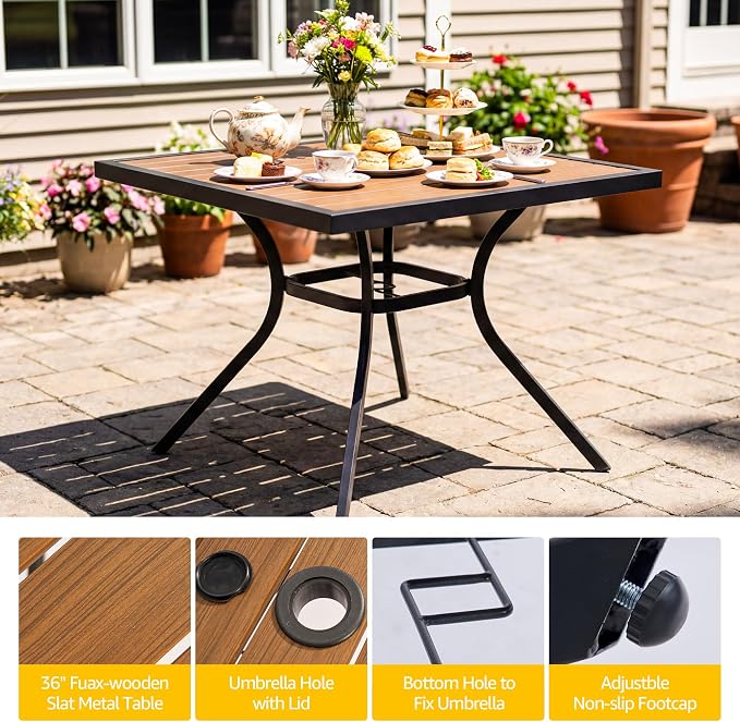 NATURAL EXPRESSIONS Patio Table and Chairs Set for 4,5 Piece HDPS Outdoor Dining Set with 4 Swivel Dining Chairs,Textilene Mesh Fabric,36" Fauxwood Patio Dining Table with Umbrella Hole for Garden