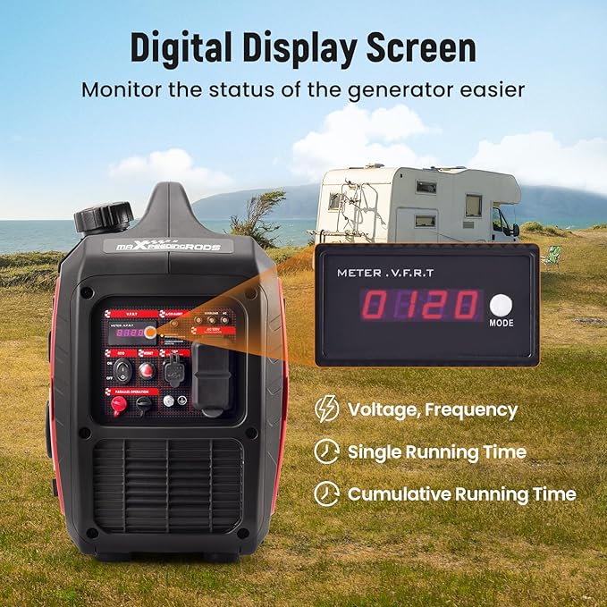 maXpeedingrods 2850W Portable Inverter Generator, Gas Powered, EPA Compliant with CO Alarm, Compact and Lightweight for Outdoor Camping, RV Ready and Home