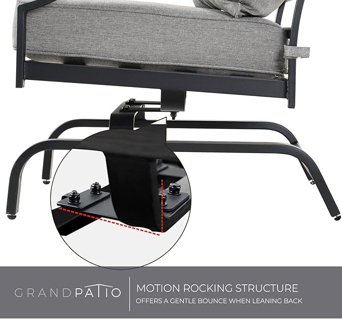 Grand patio Outdoor 4-Piece Patio Furniture Set Conversation Set with Olefin Cushions 2 Rocking Motion Chairs 1 Fixed Loveseat Glass Coffee Table, Dark Gray
