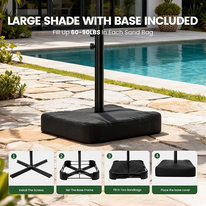 OLILAWN Cantilever Offset Patio Umbrellas with Base+OLILAWN 600D Waterproof Umbrella Cover, Outdoor 10 feet Patio Umbrella, Upgraded Yarn-dyed Fabric Shade, Sturdy 8 Rids, 360 Degree Rotation & Easy Tilt Adjustment, for Pool Deck Porch Backyard Garden,...