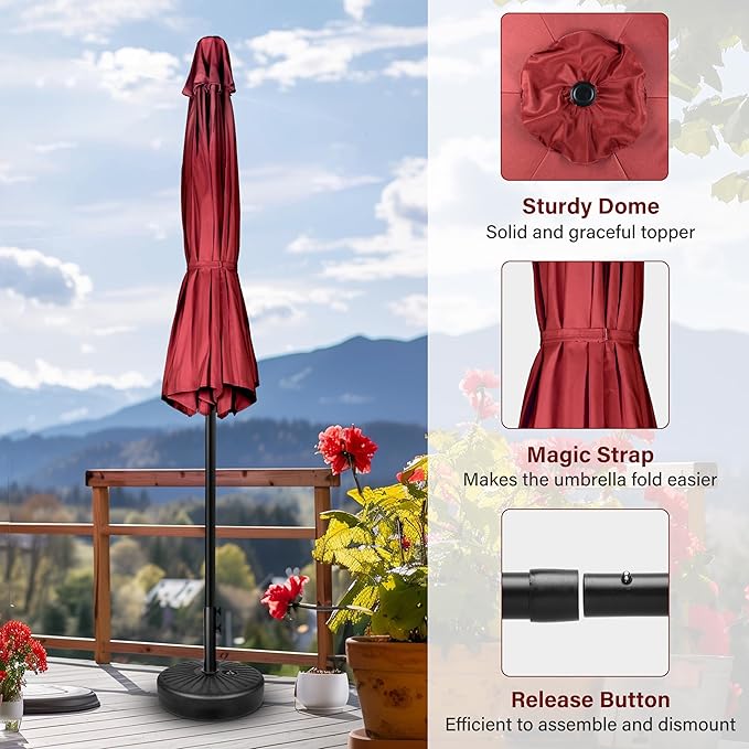 Simple Deluxe 7.5ft Patio Umbrella Outdoor Table Market Yard Umbrella with Push Button Tilt/Crank, 6 Sturdy Ribs for Garden, Deck, Backyard, Pool, Red
