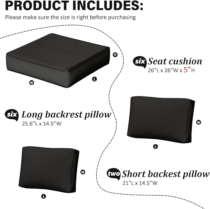 Outdoor Furniture Replacement Cushions, 5" Foam Foam High-Density, Fits 6-seat Sectional Rattan Conversation Set, 14 Piece Patio Water-Resistant Replacement Sofa Cushions, Liner&Cover