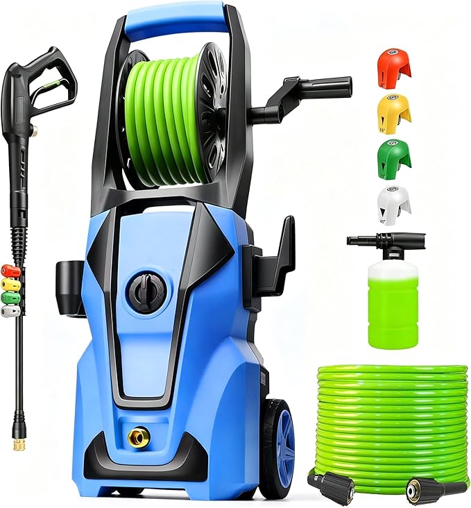 Electric Pressure Washer 5000PSI Adjustable Pressure with 33FT Hose, 4 Nozzle, Power Washer for Home Cars Driveways, Blue