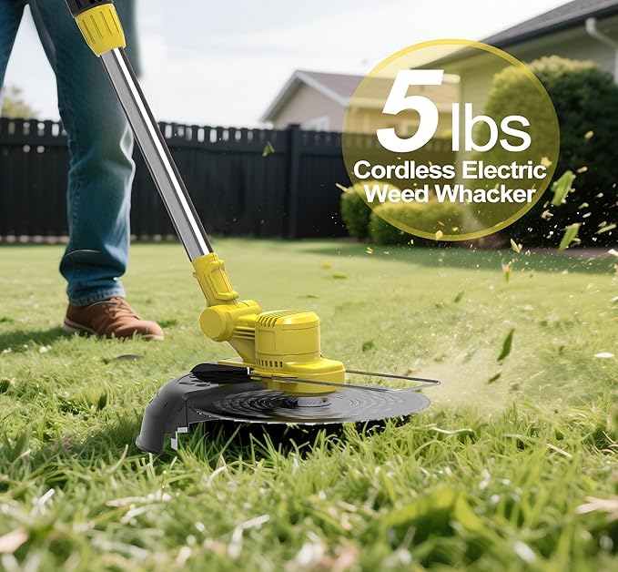 Electric Weed Wacker Cordless, Battery Powered Weed Eater String Battery, 21V Electric Weed Eater, for Lawn, Bush Trimming(with 2 x 4.0Ah Batteries and Fast Charger Included)（Huang）