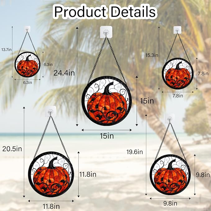 Stained Glass Window Hanging - Halloween Red White Scary Pumpkin Suncatcher for Doors Garden Home Spooky Rattan Sun Catchers Gothic Decor Horror Gifts for Women Men Friend Boy Girl 11.8 in