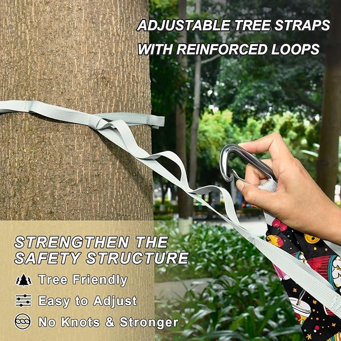 Camping Hammock Outdoor Hammocks for Outside Pizza Popcorn Beverages Beach Trees Portable Lightweight with Pockets Tree Straps Indoor