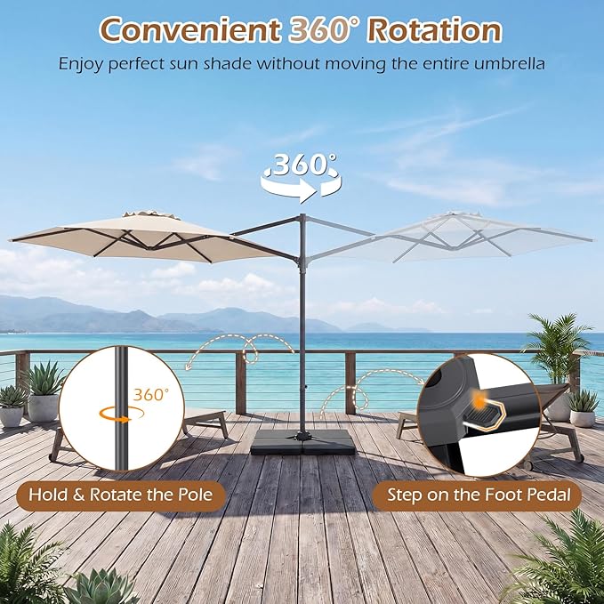 Tangkula 10FT Patio Umbrella, Offset Cantilever Outdoor Umbrella with 360 Degree Rotation, Air Vent, Cross Base for Pool Deck Garden Backyard (Beige)