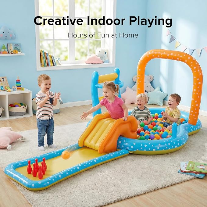 Inflatable Kiddie Pool with Dual Slides, Kids Splash Pool Play Center with Water Slide & Slip Slide, Outdoor Backyard Water Toy for Toddlers