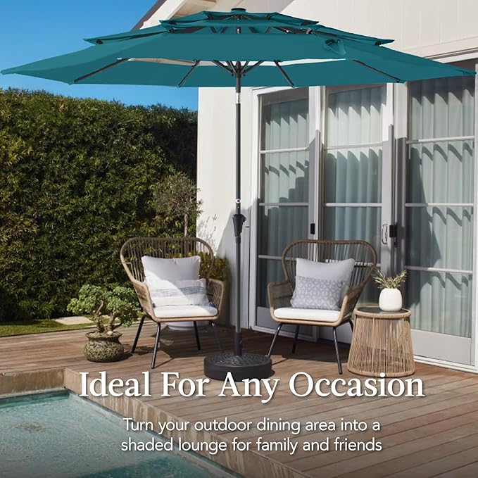 Best Choice Products 10ft 3-Tier Market Patio Umbrella, Outdoor Sun Shade with Tilt, Crank Lift, 8 Ribs for Backyard, Deck, Poolside