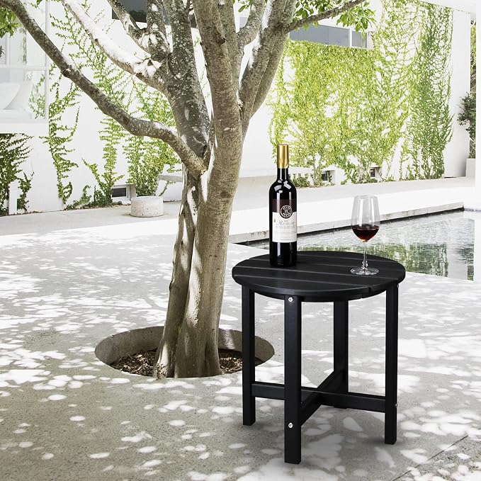 Patio Side Table, Pool Composite Patio Table,HDPE End Tables for Backyard,Pool, Indoor Companion, Easy Maintenance & Weather Resistant (Style 2-Black)