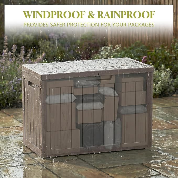 Vixzen 50 Gallon Package Delivery Boxes for Outside Secure Parcel Drop Storage Deck Box Outdoor Waterproof UV Resistant Resin Lockable MailBox for Porch Patio(Beige)