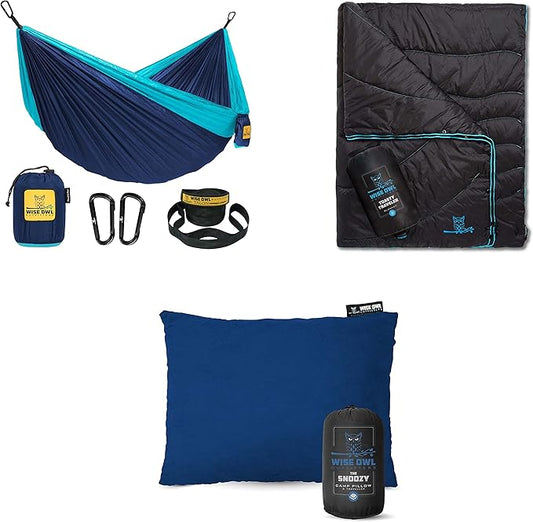 Wise Owl Outfitters Camping Hammock with Camping Pillow & Blanket - Waterproof Camping Accessories & Backpacking Gear, Camping Gear Must Haves - Blue