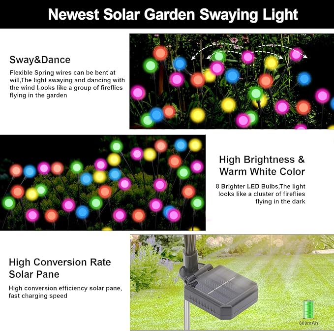 Solar Firefly Lights Outdoor, 8 Mode RGB Color Changing Swaying Flashing Firefly Garden Lights Solar Powered Waterproof for Outside Yard Pathway Christmas Garden Decor Multicolor (6 Pack)
