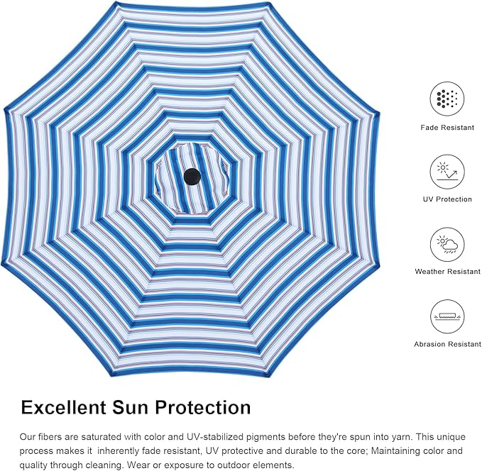 ABCCANOPY 9FT Patio Umbrella, Outdoor Waterproof Table Umbrella with Push Button Tilt and Crank, 8 Ribs UV Protection Pool Umbrella for Garden, Lawn, Deck & Backyard(Navy Blue Stripes)