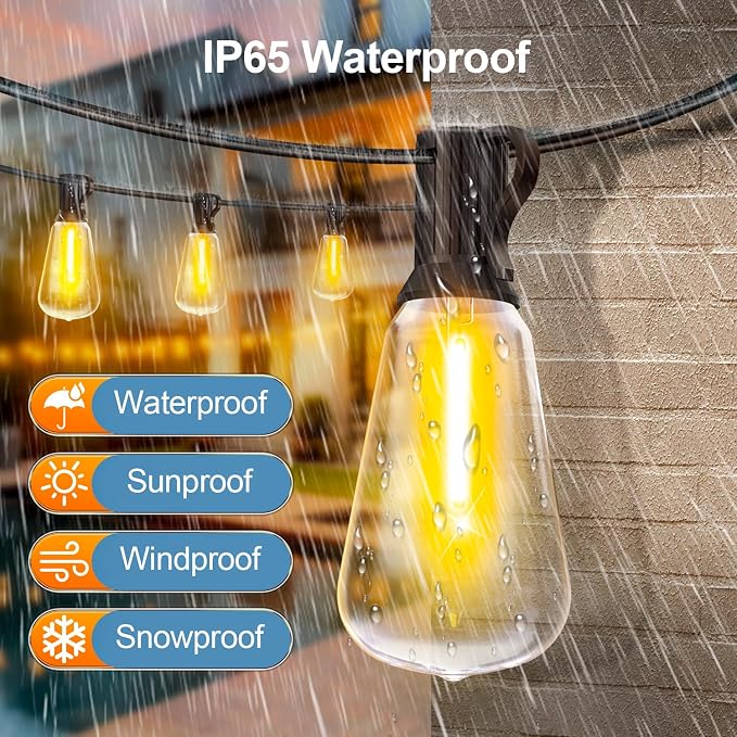 Outdoor Lights String Patio Outside - 100ft 30M LED Waterproof Light ST38 | Dimmable, Shatterproof, Hanging Lighting Edison Bulb Deck Backyard Gazebo Balcony Party Bistro Cafe Pergola Garden Yard Porch