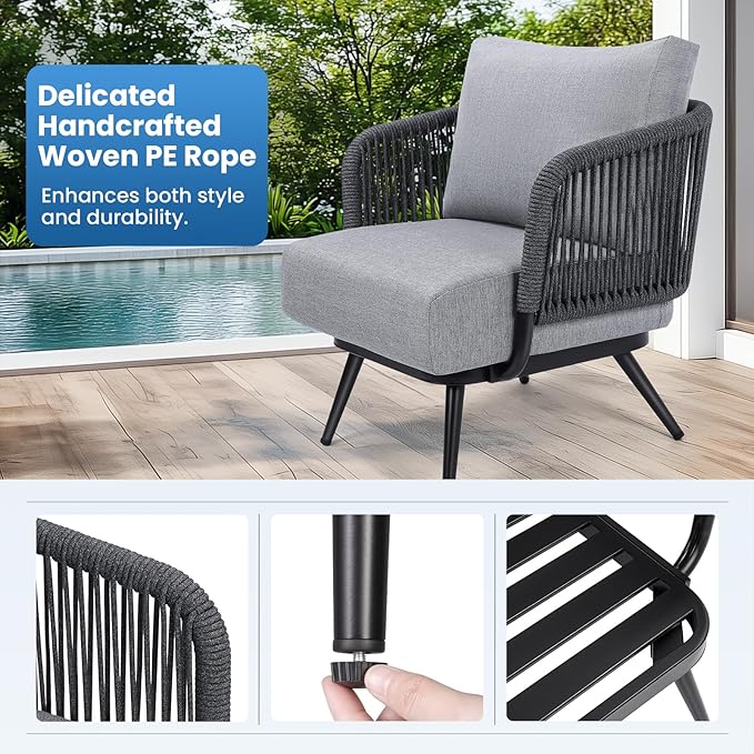 Patio Furniture Set, 5-Seat Outdoor Sofa Furniture Deep Seating with Coffee Table, Metal Patio Conversation Sets with Waterproof & Extra-Thick Cushions for Garden, Poolside, Backyard