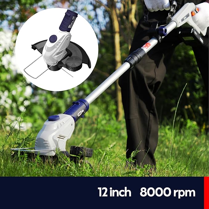 QWD 20v Cordless String Trimmer,Edger & Weed Trimmer (Battery & Charger Included),12 Inches,with 6 pcs Grass Cutter Spool line.