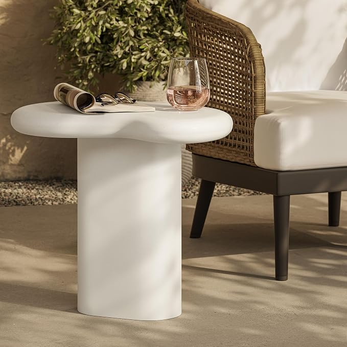 Modway Elowen Side Table in White - Concrete Sculptural Pedestal Accent Table for Indoor and Outdoor Spaces