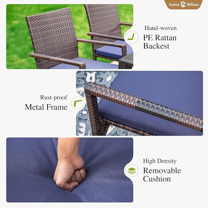 Sophia & William 9pc Square Patio Dining Set for 8, Rattan Chairs | Patio Table Set for 8, Metal Table with Umbrella Hole, Wicker Chairs, Rust-Resistant Frame