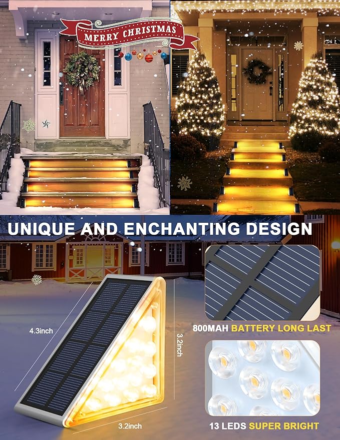 AUDLES LED Solar Step Lights Waterproof Outdoor Stair Lights, Warm White Solar Deck Lights IP67 Solar Decoration Lights for Yard, Patio, Garden, Walkways, Front Door, Pathway, Driveway, Porch 12 Pack