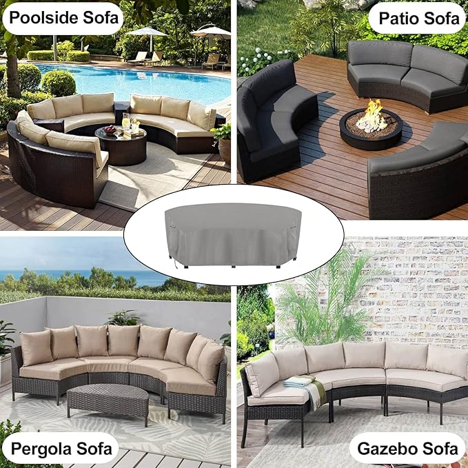 OutdoorLines Waterproof Curved Outdoor Sectional Cover - UV Resistant Windproof Patio Sectional Sofa Covers for Deck, Lawn and Backyard, Heavy Duty Furniture Covers (120Lx36Dx38Hx82FL, Grey)