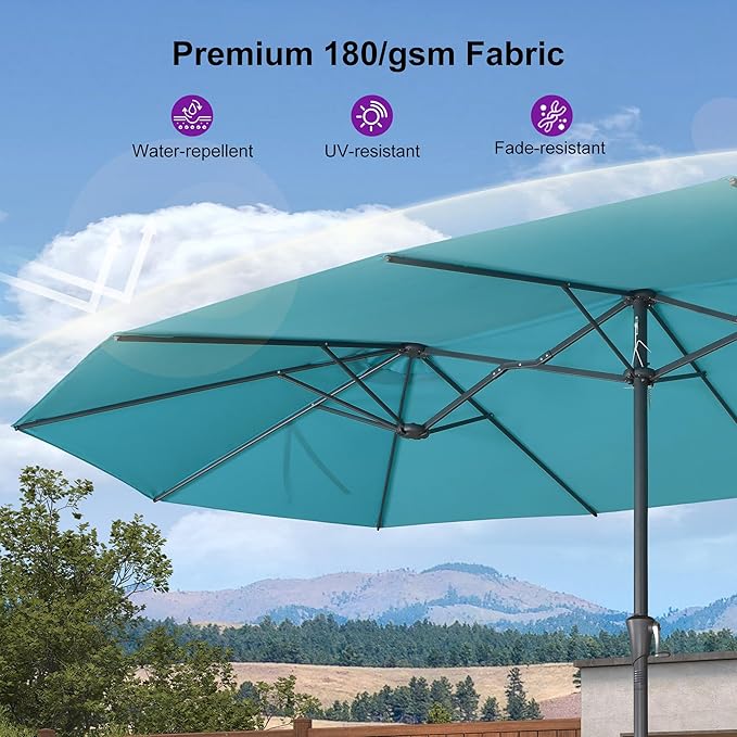 PURPLE LEAF 15ft Patio Umbrella with Base Included Double-Sided Rectangle Outdoor Umbrella Market Table Umbrella with Crank for Pool Garden Deck, Turquoise
