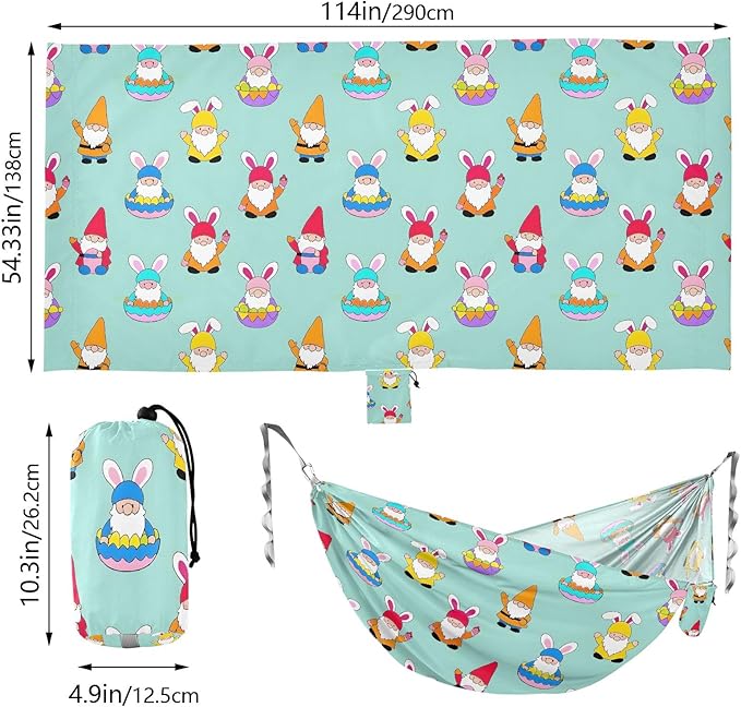 Camping Hammock Outdoor Hammocks for Outside Gnome Cartoon Cute Beach Trees Portable Lightweight with Pockets Tree Straps Indoor