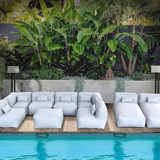 Patio Furniture Set Bean Bag Eraclea 9C Outdoor Chairs Sectional Conversation Patio Set Daybed Furniture Outdoor Sofa Couch High Density Foam Filling Modern Comfy Patio Couch (Light Gray)