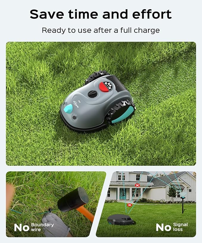 YARDCARE V100 Robotic Lawn Mower – Visual Navigation & Smart Obstacle Avoidance, Adjustable Cutting Height 0.8–2.4 in, Low-Noise Auto Mowing for Small Lawns up to 1,600 sq ft