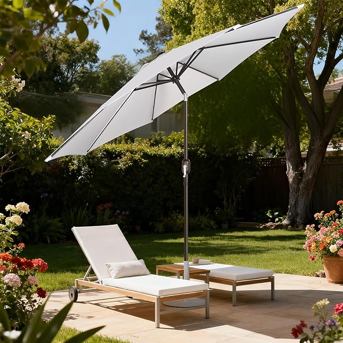Blissun 9' Outdoor Patio Umbrella, Outdoor Table Umbrella, Yard Umbrella, Market Umbrella with 8 Sturdy Ribs, Push Button Tilt and Crank