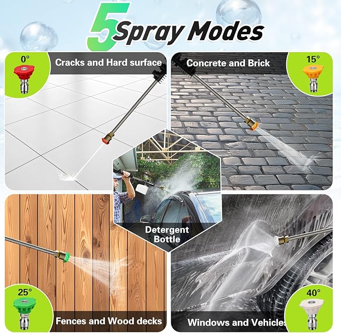KEPEAK 5000PSI Portable PowerWasher with 4 Quick Connect Nozzles, Foam Cannon, 52ft Hose Reel, for Cars Fences Driveways Patios